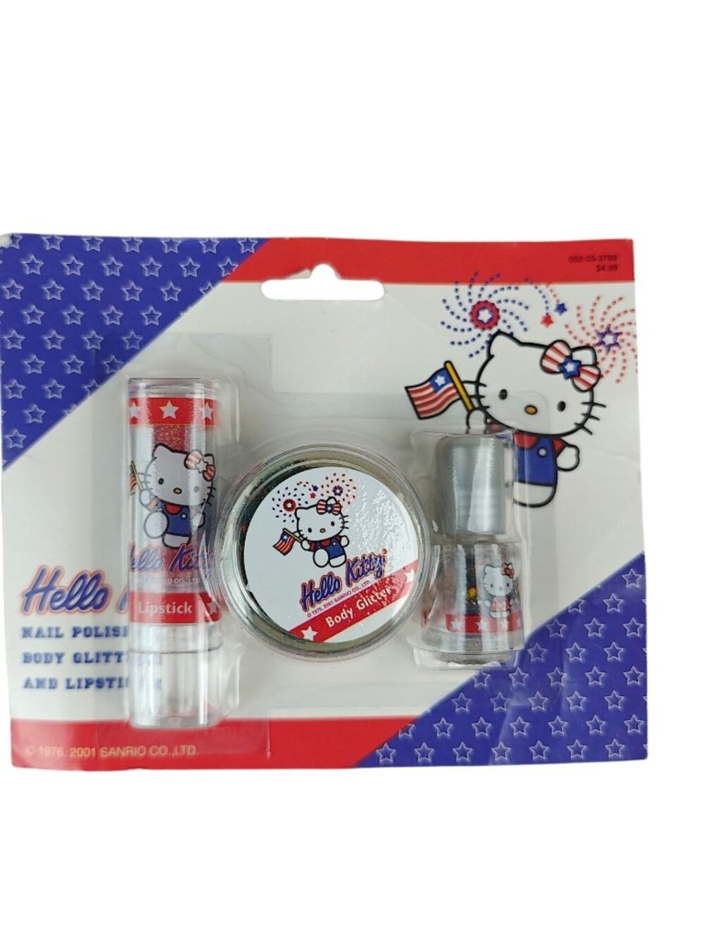 NEW Vintage Hello Kitty 3-Piece Nail Polish Body Glitter Lipstick Set 2001 USA